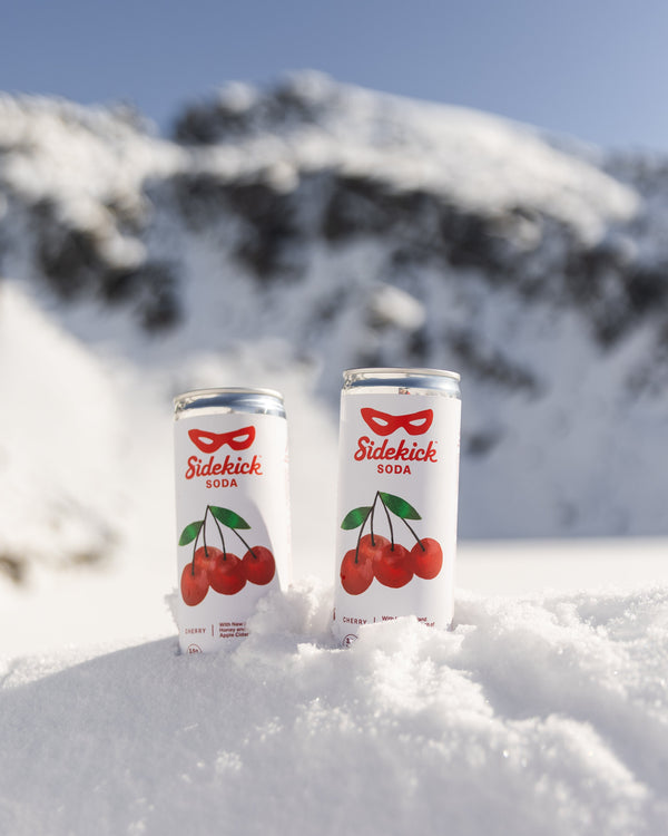 Cherry Sidekick Soda with the Southern Alps behind