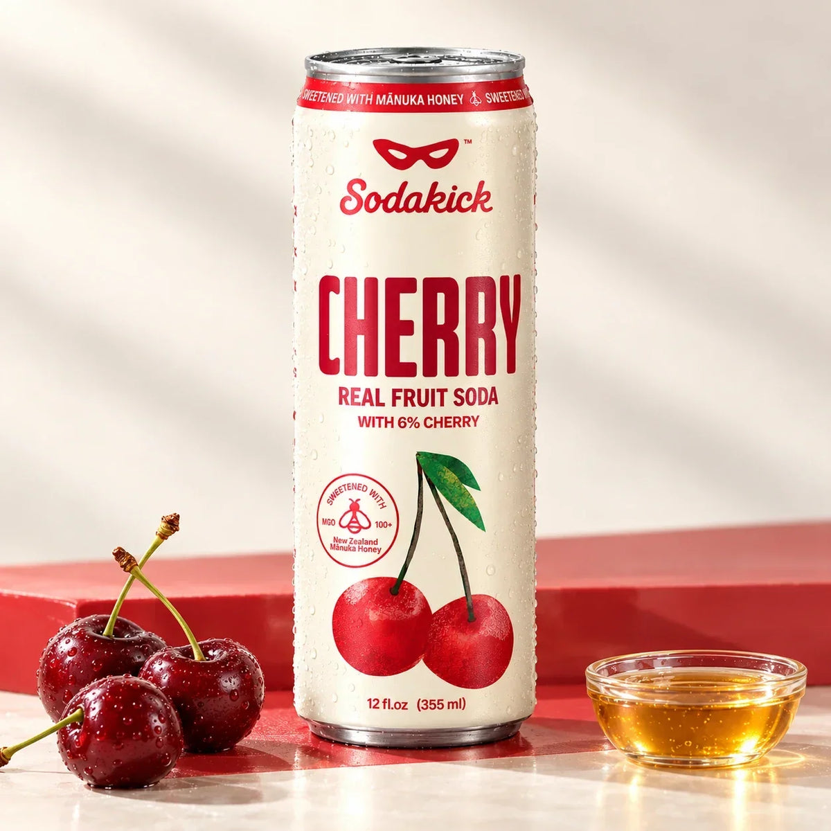 Sodakick Cherry honey soda can
