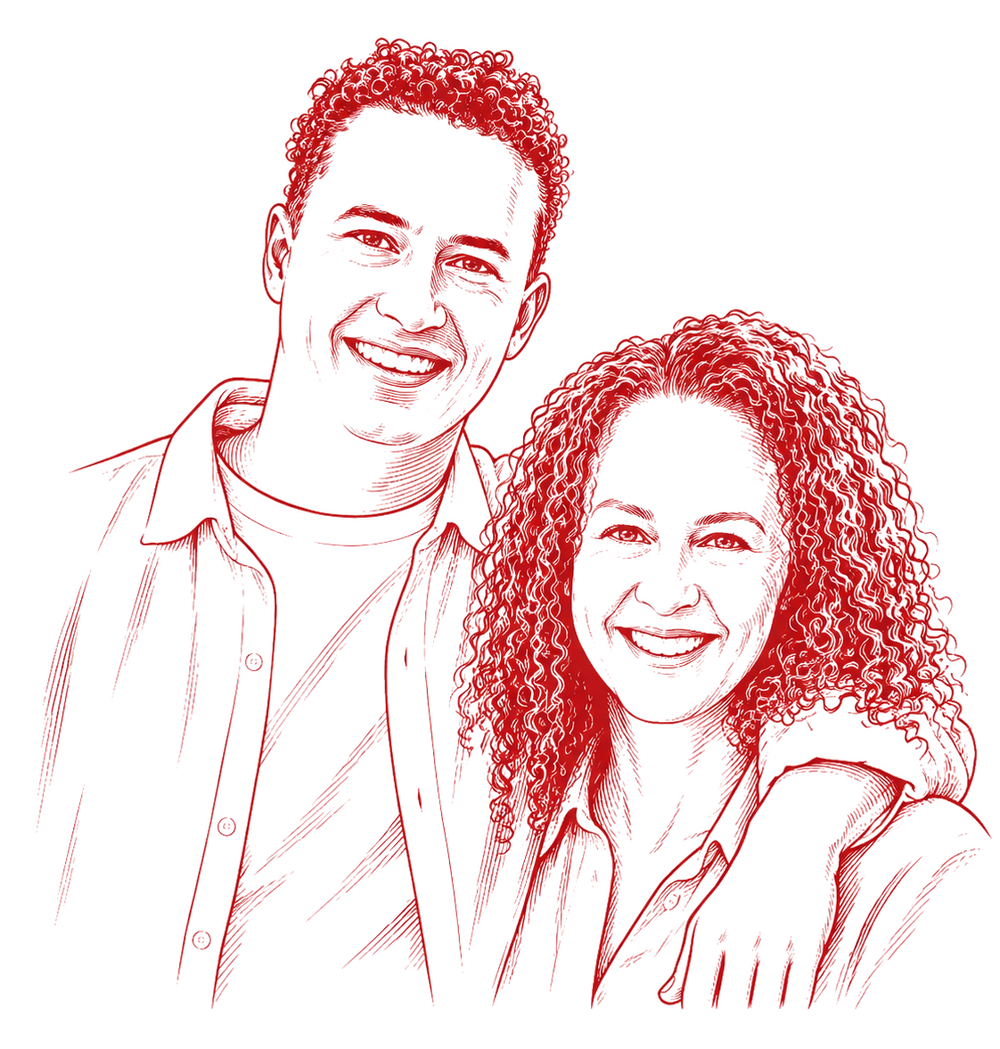 Illustrated portrait of Sidekick founders Fiona and Rogan Tomlinson