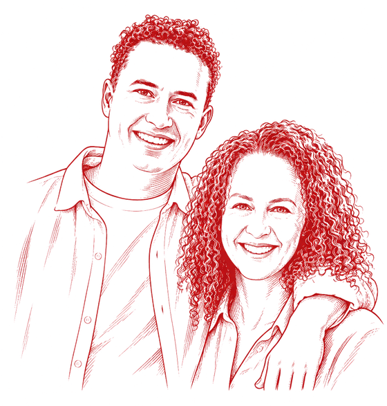 Illustrated portrait of Sidekick Soda founders Fiona and Rogan Tomlinson